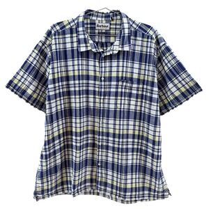 BARBOUR Men's Linen Blend Plaid‎ Short Sleeve Shirt • Reg Fit XXL • blue, yellow